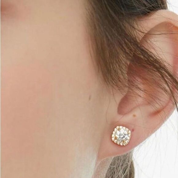 Moissanite 18K Gold Vermeil Halo Push Back Stud Earrings Womens - Picture 5 of 10